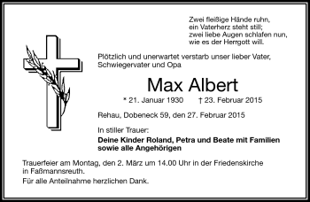 Traueranzeige von Max Albert von Frankenpost