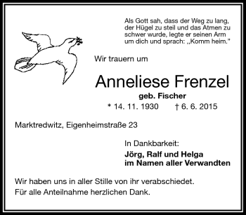 Traueranzeige von Anneliese Frenzel von Frankenpost