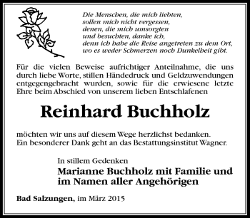 Traueranzeige von Rheinhard Buchholz von Südthüringer Presse