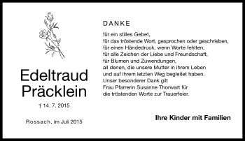 Traueranzeige von Edeltraud Präcklein von Neue Presse Coburg