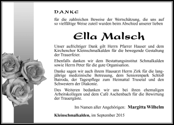Traueranzeige von Ella Malsch von Südthüringer Presse