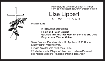 Traueranzeige von Else Lippert von Frankenpost