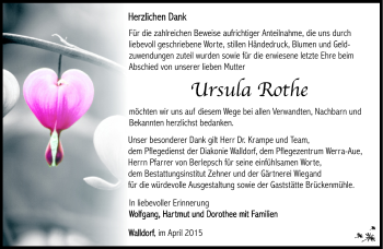 Traueranzeige von Ursula Rothe von Südthüringer Presse