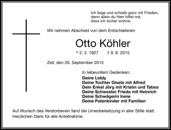 Traueranzeige von Otto Köhler von Frankenpost