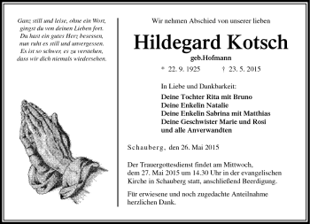 Traueranzeige von Hildegard Kotsch von Neue Presse Coburg