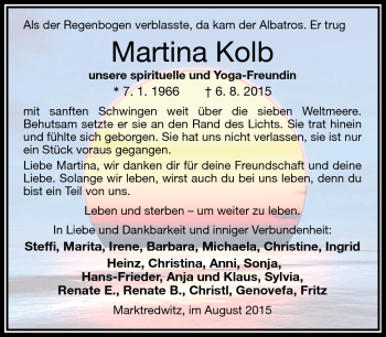 Traueranzeige von Martina Kolb von Frankenpost