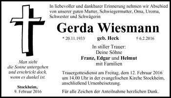 Traueranzeige von Gerda Wiesmann von Neue Presse Coburg