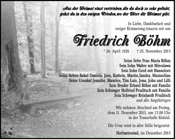 Traueranzeige von Friedrich Böhm von Südthüringer Presse