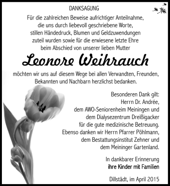 Traueranzeige von Leonore Weihrauch von Südthüringer Presse