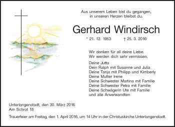 Traueranzeige von gerhard Windirsch von Neue Presse Coburg