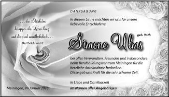 Traueranzeige von Simone Ulms von Südthüringer Presse