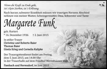 Traueranzeige von Margarete Funk von Südthüringer Presse