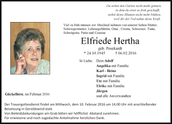 Traueranzeige von Elfriede Hertha von Neue Presse Coburg