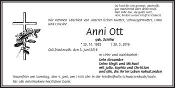 Traueranzeige von Anni Ott von Frankenpost