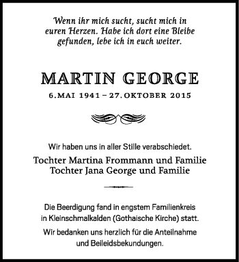 Traueranzeige von Martin George von Südthüringer Presse
