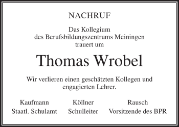 Traueranzeige von Thomas Wrobel von Südthüringer Presse