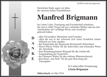 Traueranzeige von Manfred Brigmann von Südthüringer Presse