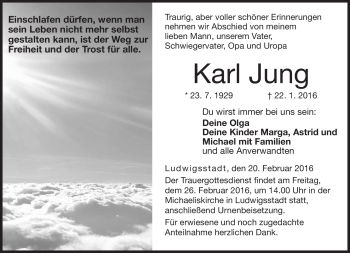 Traueranzeige von Karl Jung von Neue Presse Coburg