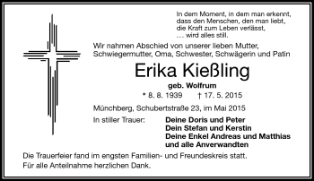 Traueranzeige von Erika Kießling von Frankenpost