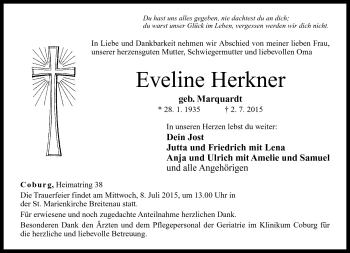 Traueranzeige von Eveline Herkner von Neue Presse Coburg
