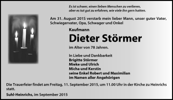 Traueranzeige von Dieter Störmer von Südthüringer Presse