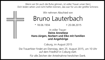 Traueranzeige von Bruno Lauterbach von Neue Presse Coburg