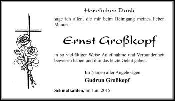 Traueranzeige von Ernst Großkopf von Südthüringer Presse
