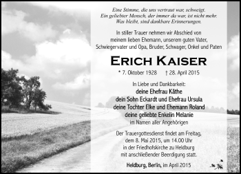 Traueranzeige von Erich Kaiser von Südthüringer Presse