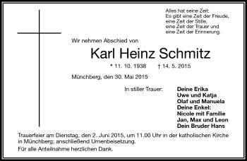 Traueranzeige von Karl Heinz Schmitz von Frankenpost