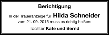 Traueranzeige von Hilda Schneider von Südthüringer Presse