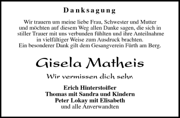 Traueranzeige von Gisela Matheis von Neue Presse Coburg