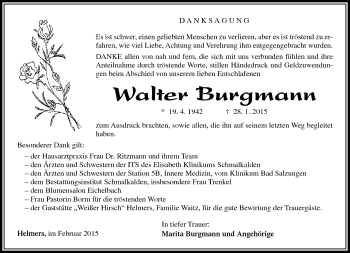 Traueranzeige von Walter Burgmann von Südthüringer Presse
