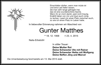 Traueranzeige von Gunter Matthes von Frankenpost