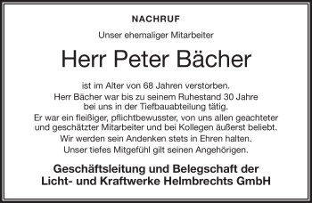 Traueranzeige von Peter B ächer von Frankenpost