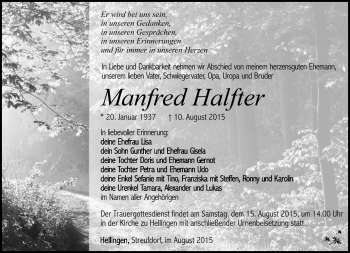 Traueranzeige von Manfred Halfter von Südthüringer Presse