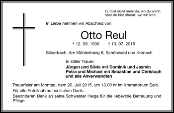 Traueranzeige von Otto Reul von Frankenpost