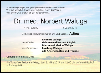 Traueranzeige von Norbert Waluga von Neue Presse Coburg