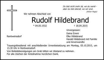 Traueranzeige von Rudolf Hildebrand von Neue Presse Coburg