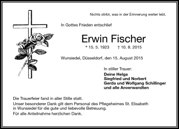 Traueranzeige von Erwin Fischer von Frankenpost