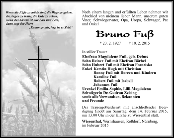 Traueranzeige von Bruno Fuß von Südthüringer Presse
