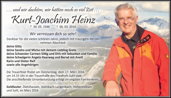 Traueranzeige von Kurt-Joachim Heinz von Südthüringer Presse
