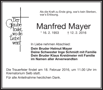 Traueranzeige von Manfred Meyer von Frankenpost