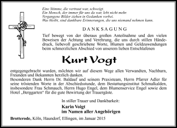 Traueranzeige von Kurt Vogt von Südthüringer Presse