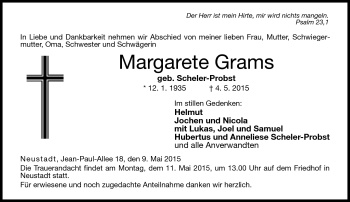 Traueranzeige von Margarete Grams von Neue Presse Coburg