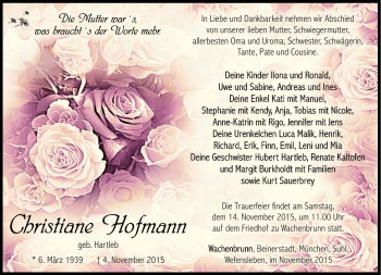 Traueranzeige von Christiane Hofmann von Südthüringer Presse