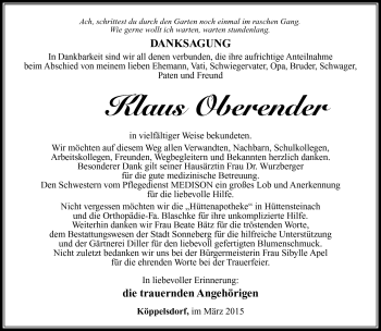 Traueranzeige von Klaus Oberender von Südthüringer Presse