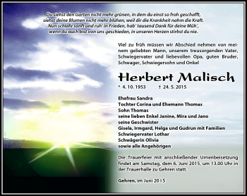 Traueranzeige von herbert Malisch von Südthüringer Presse
