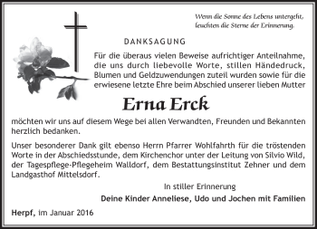 Traueranzeige von Erna Erck von Südthüringer Presse