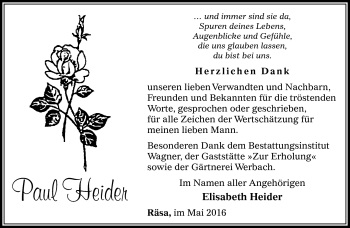 Traueranzeige von Paul Heider von Südthüringer Presse