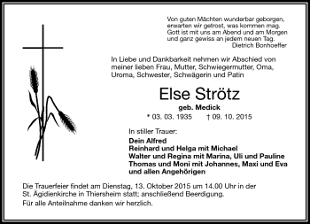 Traueranzeige von Else Strötz von Frankenpost